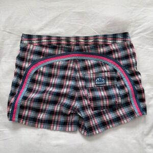 SUNDEK 2.5" Plaid Mesh‎ Lined Board Shorts Mens 33 Pink Blue Swim Trunks Beach